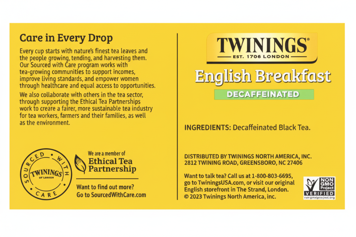 Twinings English Breakfast Decaf String & Tagged 100's