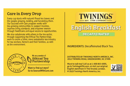 Twinings English Breakfast Decaf String & Tagged 100's