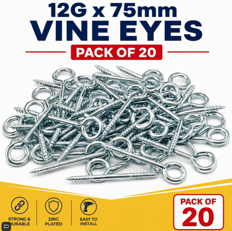 Stainless Steel Vine Eyes | Wood Screw Eye | 75mm | 1 x 20 Pack