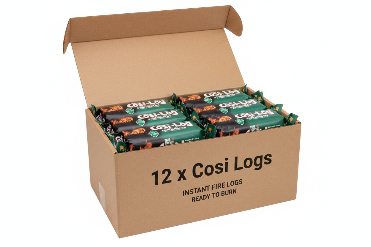 Cosi-Log Individually wrapped log made from wax impregnated wood waste