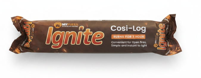 Cosi-Log Individually wrapped log made from wax impregnated wood waste