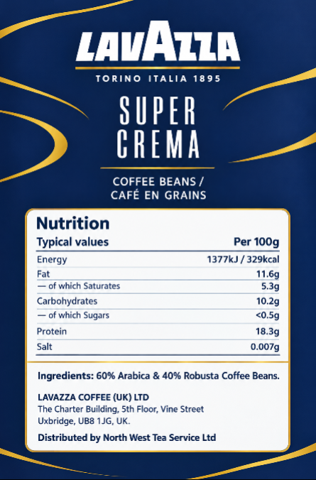 Lavazza Super Crema Whole Bean Espresso Coffee 1kg