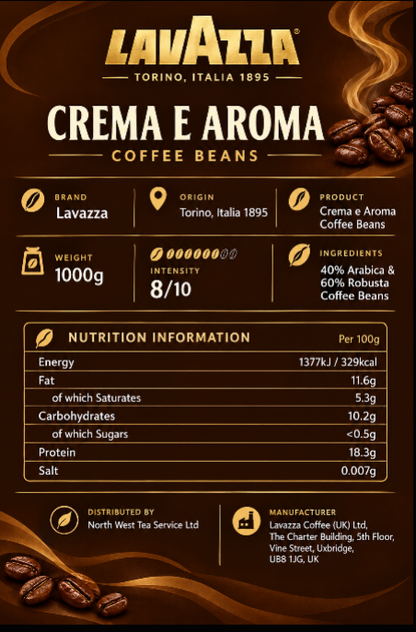 Lavazza Crema e Aroma Coffee Beans 1kg {Brown}