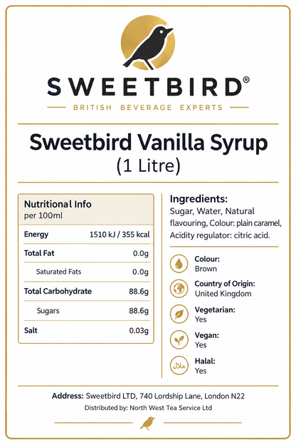 Sweetbird Vanilla Coffee Syrup 1 litre (Plastic)