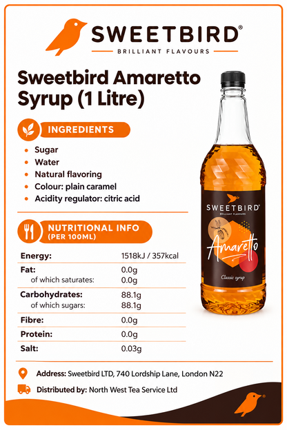 Sweetbird Amaretto Coffee Syrup 1 litre (Plastic)