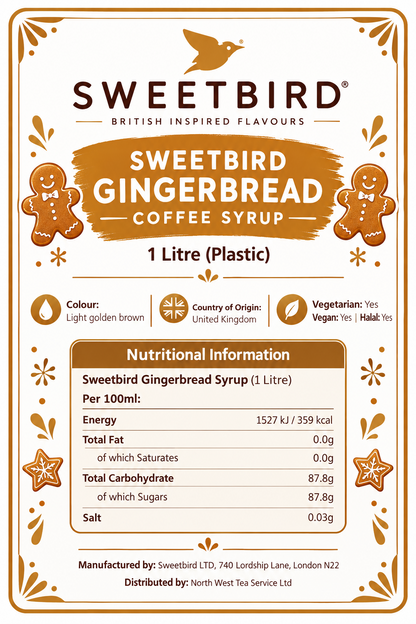 Sweetbird Gingerbread Coffee Syrup 1litre (Plastic)