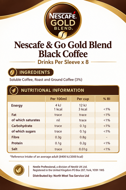 Nescafe &Go! Gold Blend Black Cups 8 x 12oz Cups
