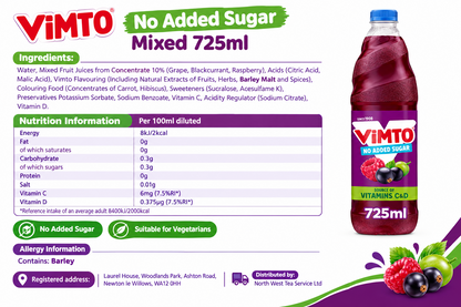 Vimto No Added Sugar Squash 725ml