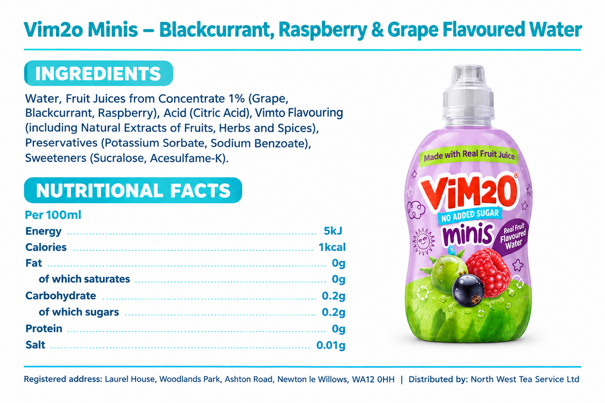 Vimto Kids Vim2o Flavoured Water Drink | No Added Sugar | 4 x 6 Packs | 24 x 250ml