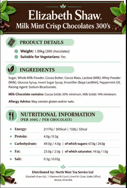 Elizabeth Shaw 300 Milk Mint Crisp Chocolates Catering Pack 1.89kg