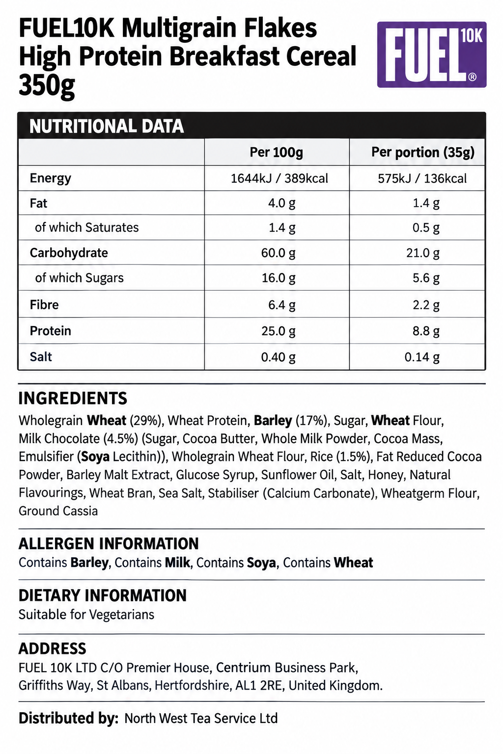 Fuel 10K Multigrain Chocolate Hoop Cereal 350g Box