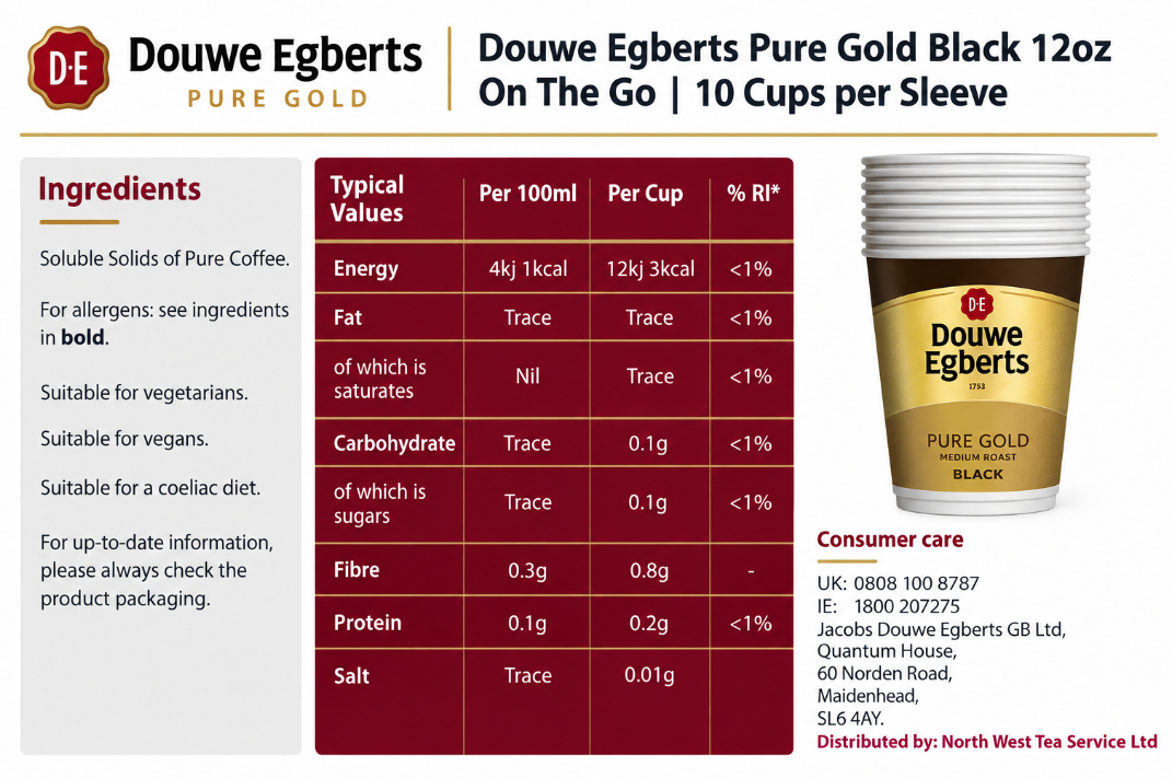 Douwe Egbert Pure Gold Black 12oz On The Go (10 Cups)
