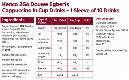 Douwe Egbert Cappuccino 12oz On The Go (10 Cups)