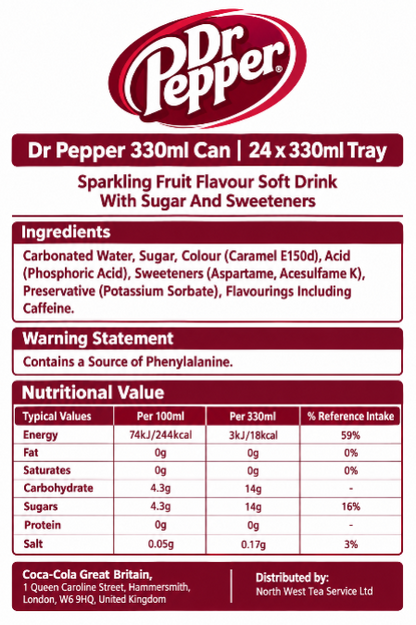 Dr Pepper Cans Pack 24 x 330ml