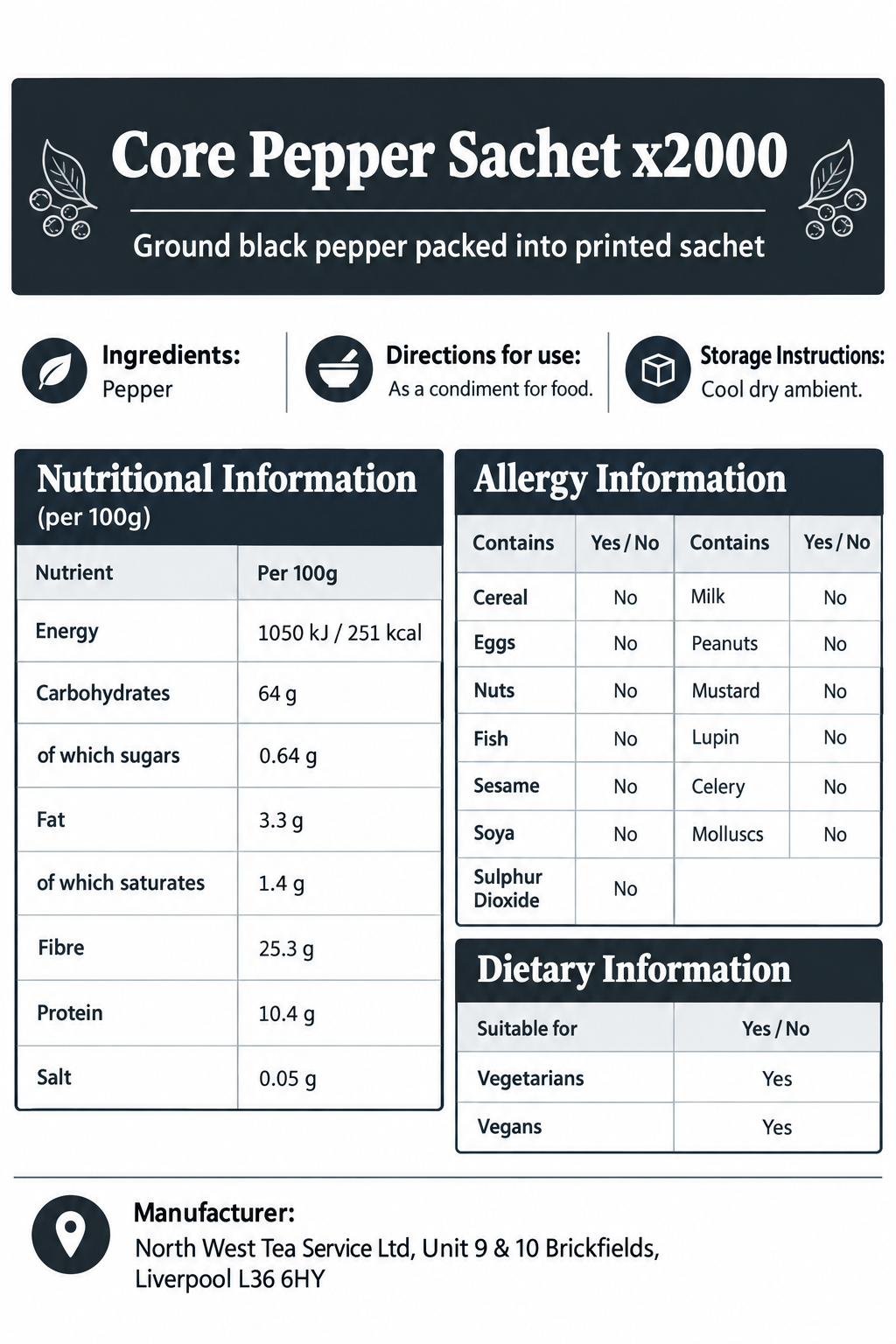 Core Individual 1g Pepper Sachets 2000's