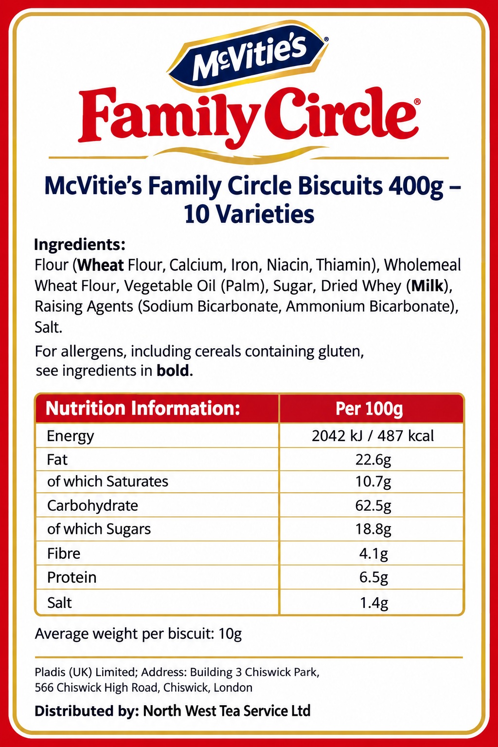 Mcvitie's Family Circle Biscuits 400g 10 Varieties Pack