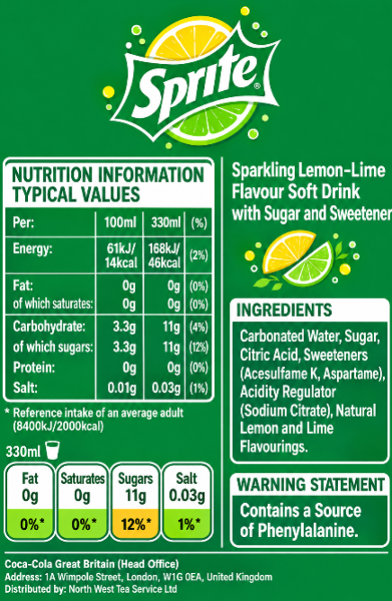 Sprite Lemon Lime Canned Drink 330ml (Pack of 24)