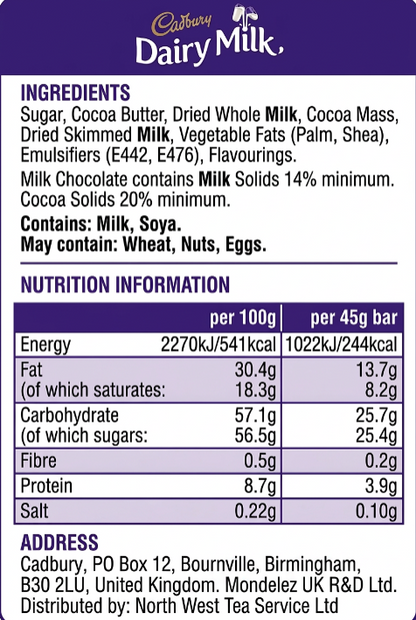 Cadbury Dairy Milk Pack 48 x 45g Bars {Full Case}