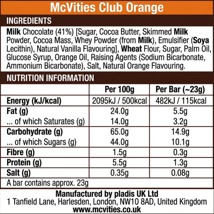 McVitie's Club Orange Biscuit Bars (Pack of 7) 37434