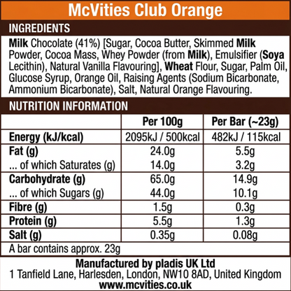 McVitie's Club Orange Biscuit Bars (Pack of 7) 37434