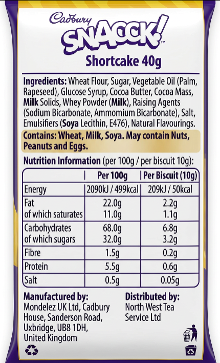 Cadbury Snack Shortcake 40g (Pack of 36) 4249109