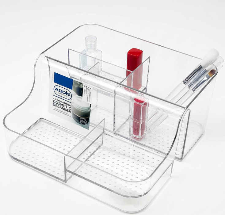 Addis Acrylic 6 Compartment Organiser | Cosmetics , Stationery Tea & Coffee | 1 x 6 Compartment