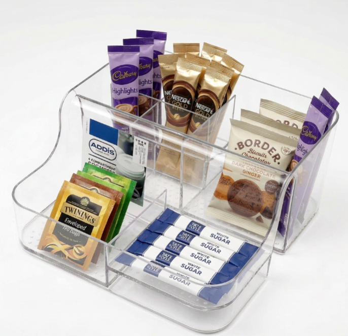 Addis Acrylic 6 Compartment Organiser | Cosmetics , Stationery Tea & Coffee | 1 x 6 Compartment