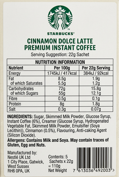 Starbucks Cinnamon Dolce Latte Instant Coffee Sachets 5x23.5g