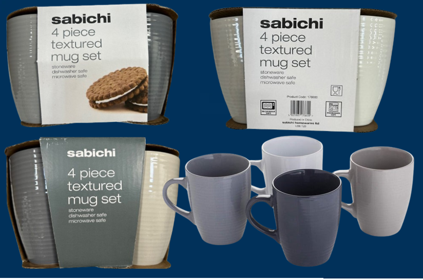 Sabichi Stoneware Grey Mugs Pack 4's
