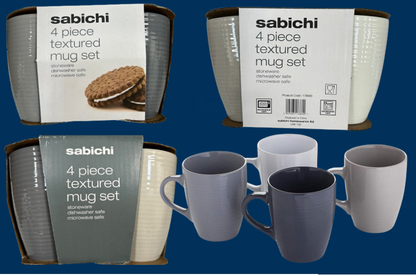 Sabichi Stoneware Grey Mugs Pack 4's