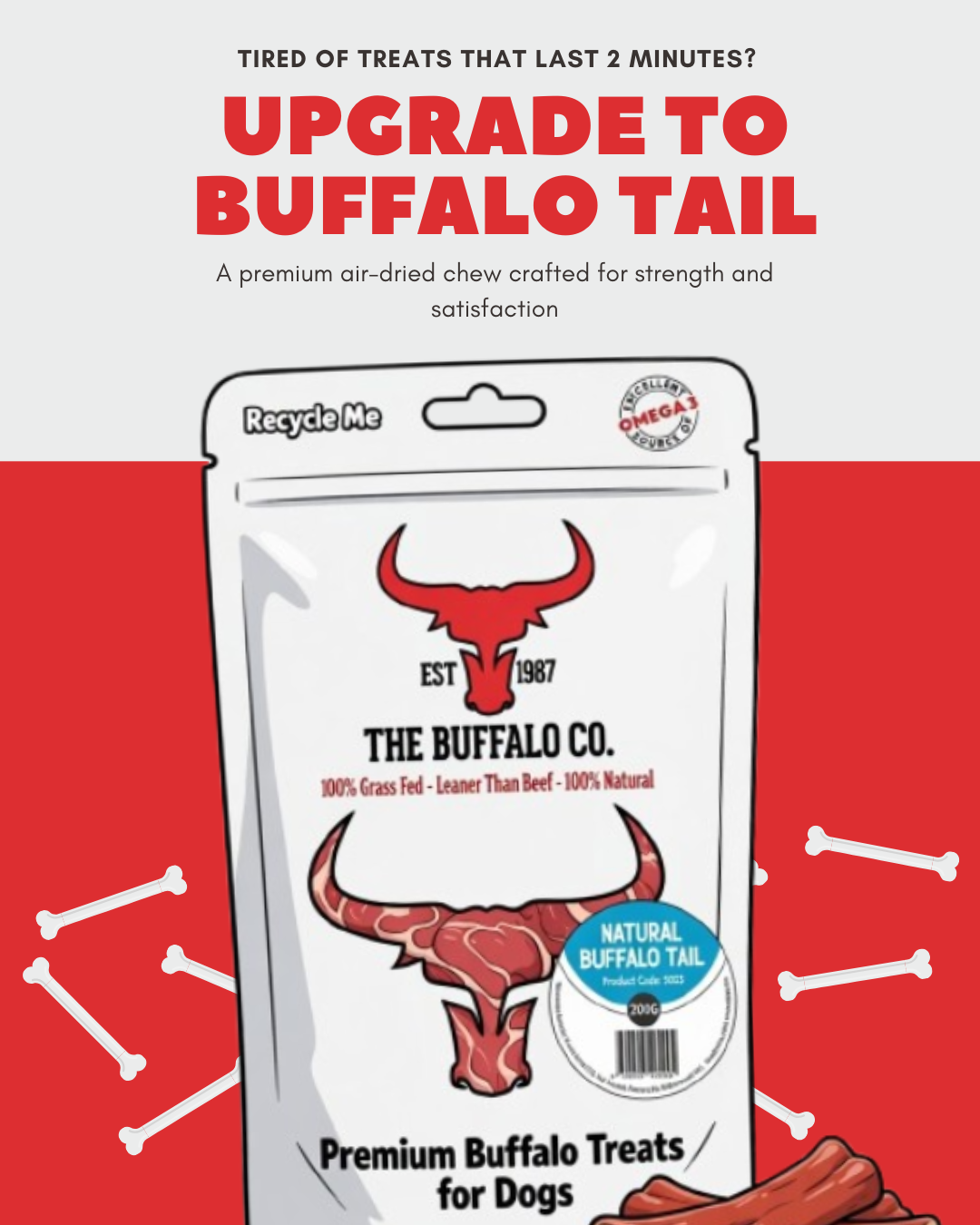 The Buffalo Co. Buffalo Tail for Dogs 200g | 100% Natural Grass-Fed Dog Treats | 1 x 200g