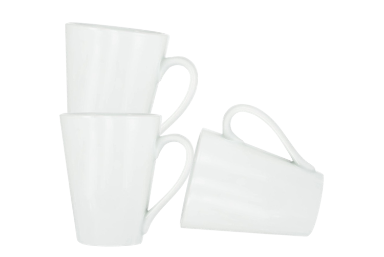 Fixtures 11-12oz Stylish Plain White Basik Conical Mugs