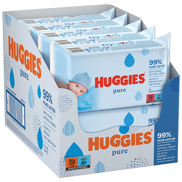 Huggies Pure Water Wipes 56's - Natural Wet Wipes 99% Pure Water