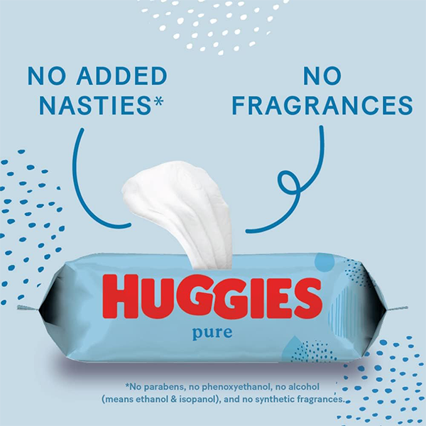 Huggies Pure Water Wipes 56's - Natural Wet Wipes 99% Pure Water