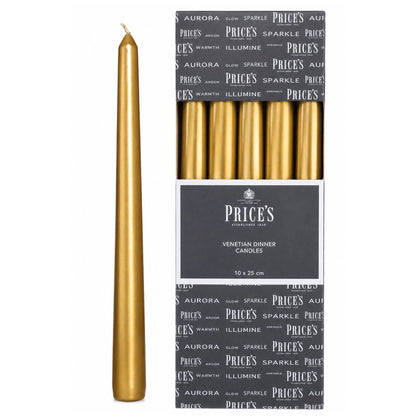 Price's 10" Wrapped Venetian Candles in Gold, 10 Pack