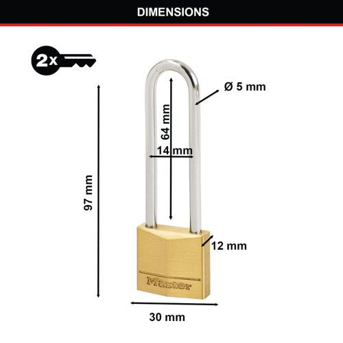 Master Lock 30mm Solid Brass Padlock 64mm Shackle 130EURDLJ