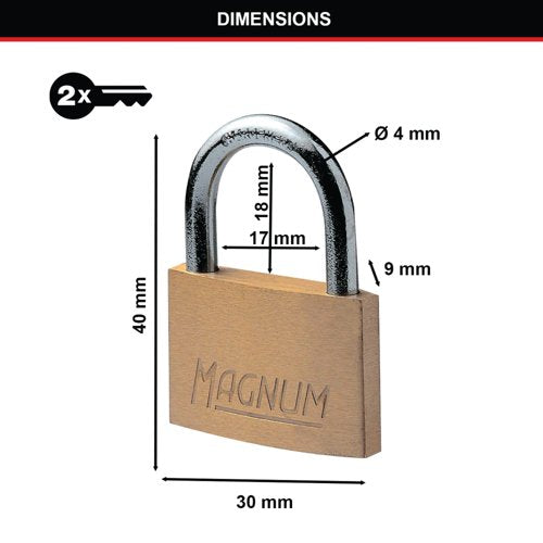 Master Lock Magnum Padlock 30mm Solid Brass with Keys 40043