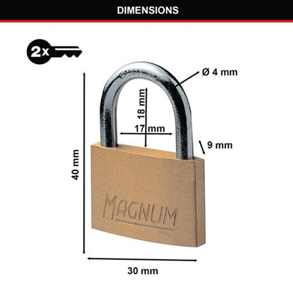 Master Lock Magnum Padlock 30mm Solid Brass with Keys 40043