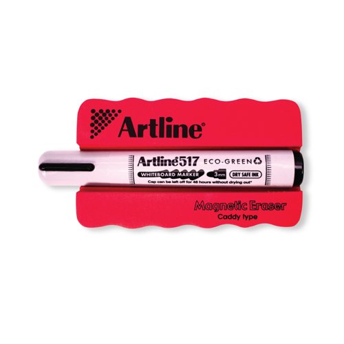 Artline Grooved Magentic Eraser Red with Artline Eco-Green Whiteboard Marker Black (Pack of 6) E