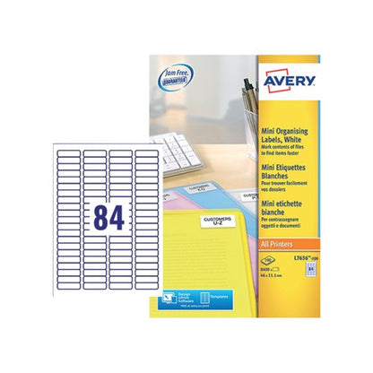 Avery Laser Mini Labels 46mmx11.1mm 84 Per Sheet White (Pack of 8400) L7656-100