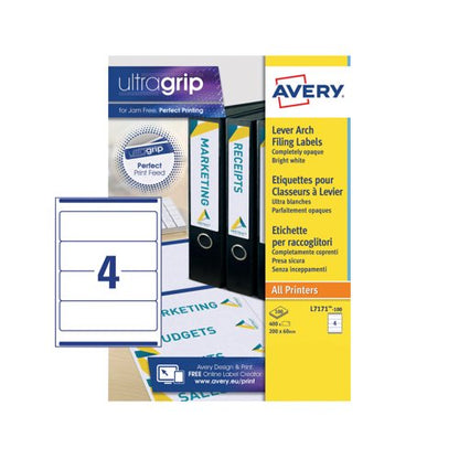 Avery Lever Arch Filing Laser Labels 200x60mm (Pack of 400) L7171-100