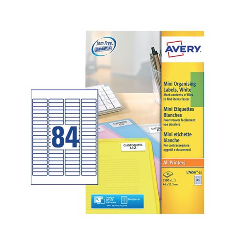 Avery Laser Labels 46x11.11mm 84 Per Sheet White (Pack of 2100)L7656-25