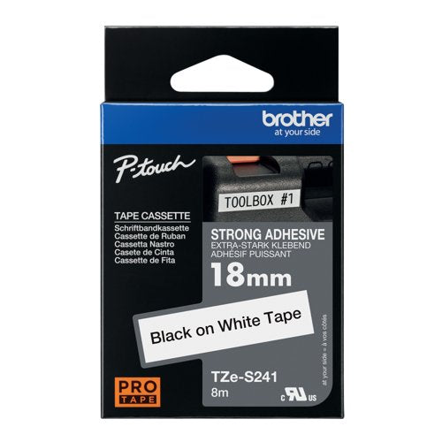 Brother P-Touch TZe Lam Tape Cassette 18mm x 8m Black on White Tape TZES241