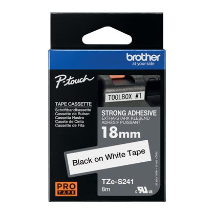 Brother P-Touch TZe Lam Tape Cassette 18mm x 8m Black on White Tape TZES241