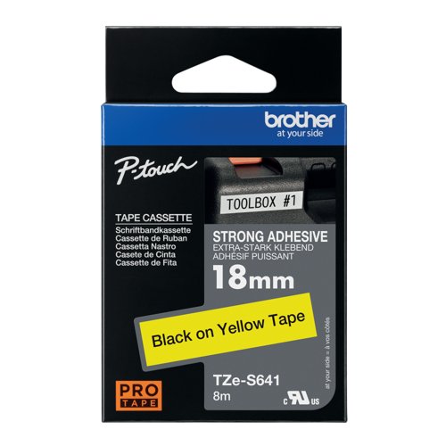 Brother P-Touch TZe Lam Tape Cassette 18mm x 8m Black on Yellow Tape TZES641