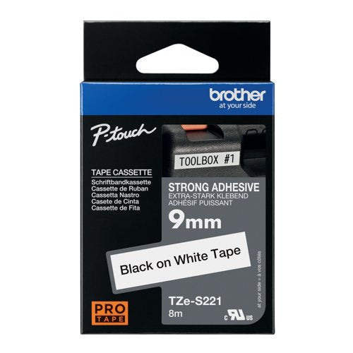 Brother P-Touch TZe Lam Tape Cassette 9mm x 8m Black on White Tape TZES221