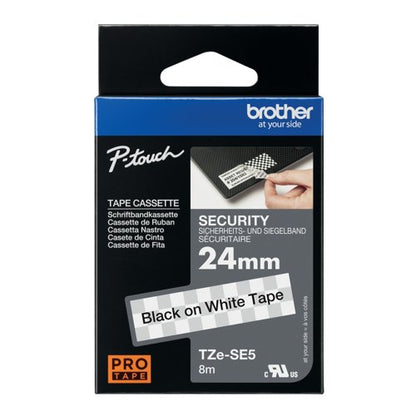 Brother P-Touch TZe Security Labelling Tape Cassette 24mm x 8m Black on White Tape TZESE5