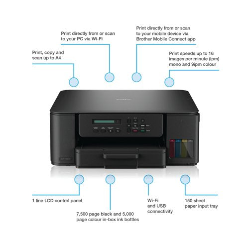 Brother DCP-T580DW 3-in-1 Wireless Colour Ink Tank Printer DCPT580DWZU1