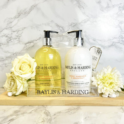 Baylis & Harding Sweet Mandarin & Grapefruit 2 Bottle Set in a Clear Acrylic Rack