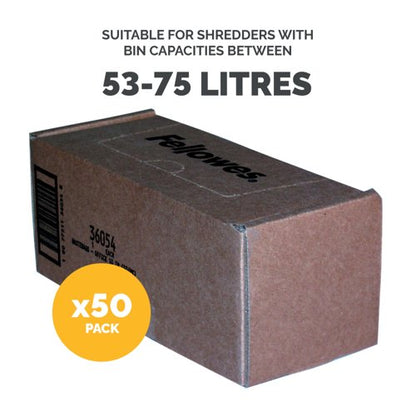 Fellowes Shredder Waste Bags 53-75L Approx (Pack of 50) 36054